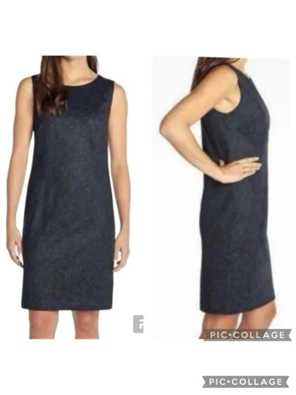 Mario Serrani Black Blue Stretch Knit Sheath Sleeveless Dress L Quiet Luxury